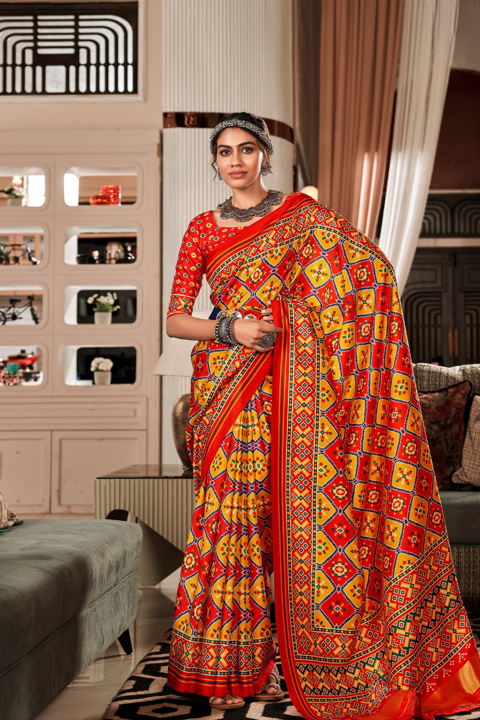Pure Tussar Silk Saree with Patola Print & Lagdi Patta Pallu