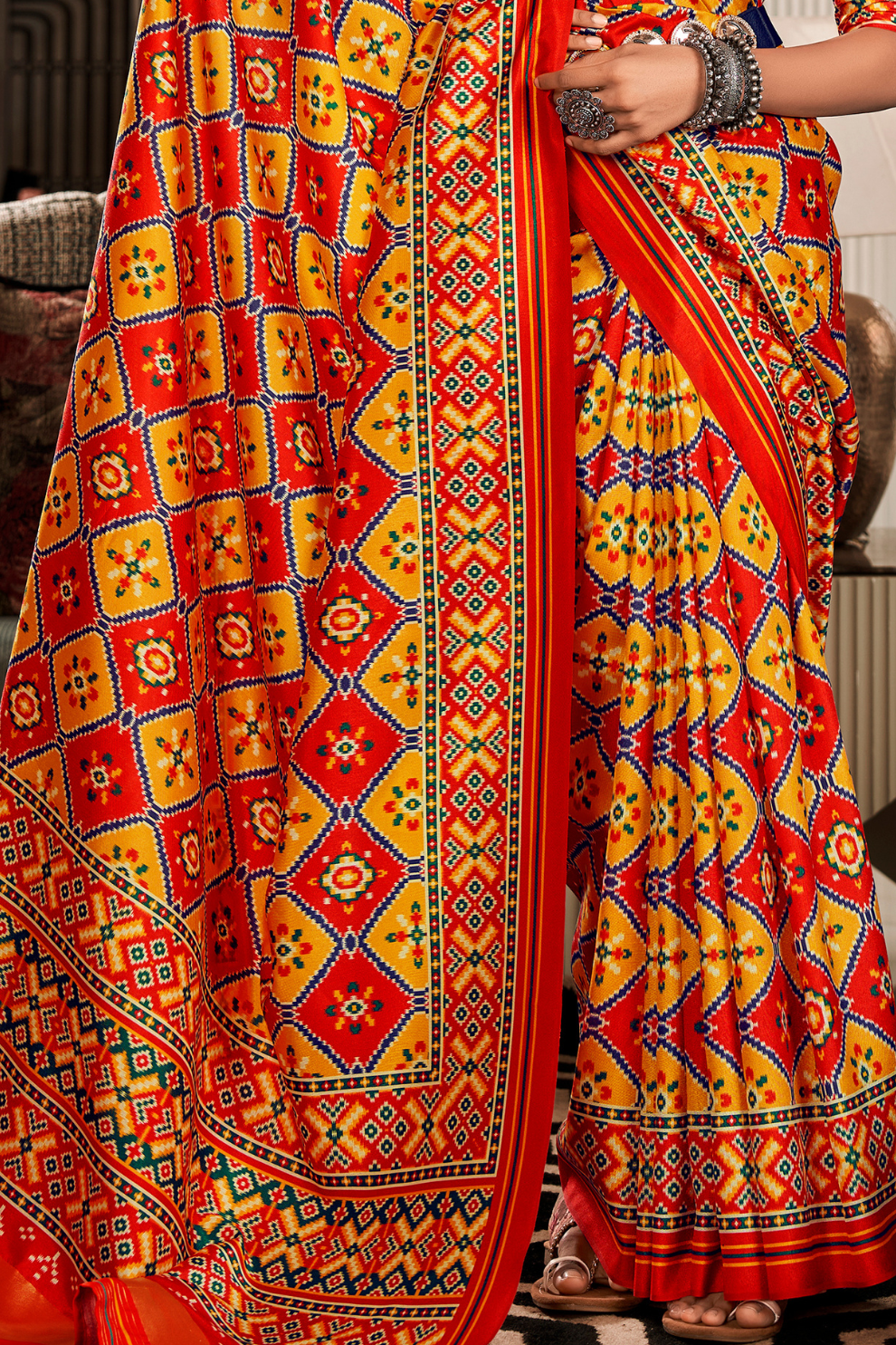 Pure Tussar Silk Saree with Patola Print & Lagdi Patta Pallu
