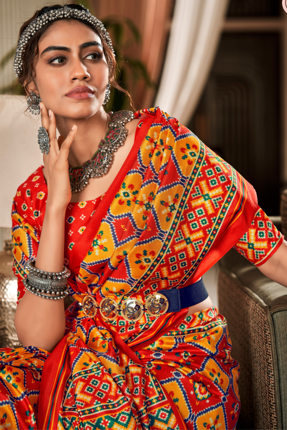 Pure Tussar Silk Saree with Patola Print & Lagdi Patta Pallu