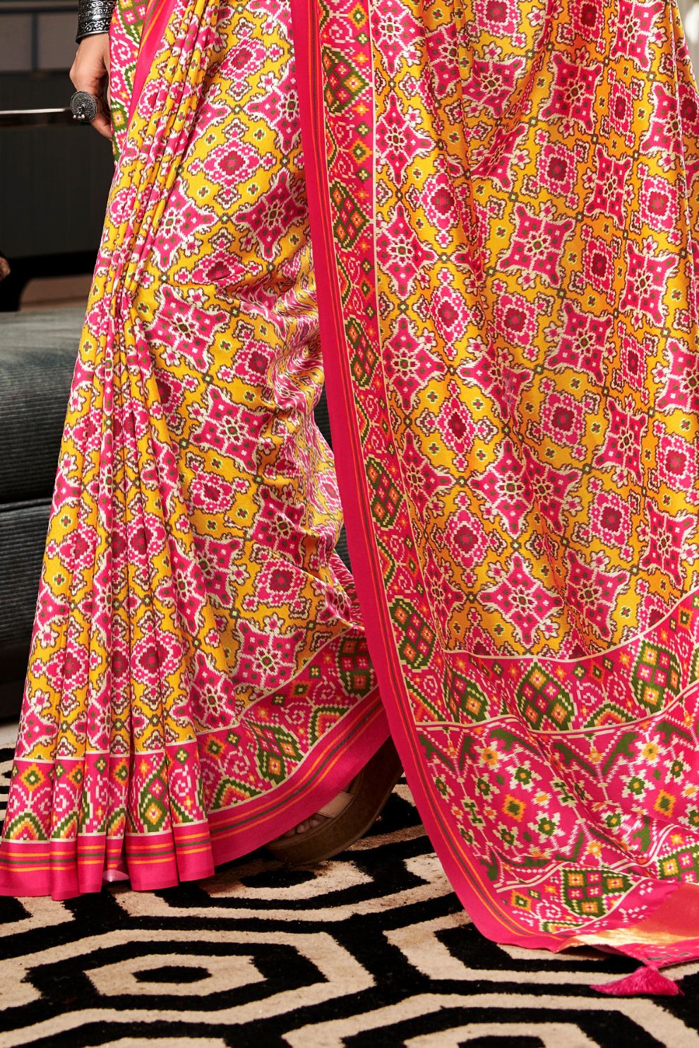 Pure Tussar Silk Saree with Patola Print & Lagdi Patta Pallu