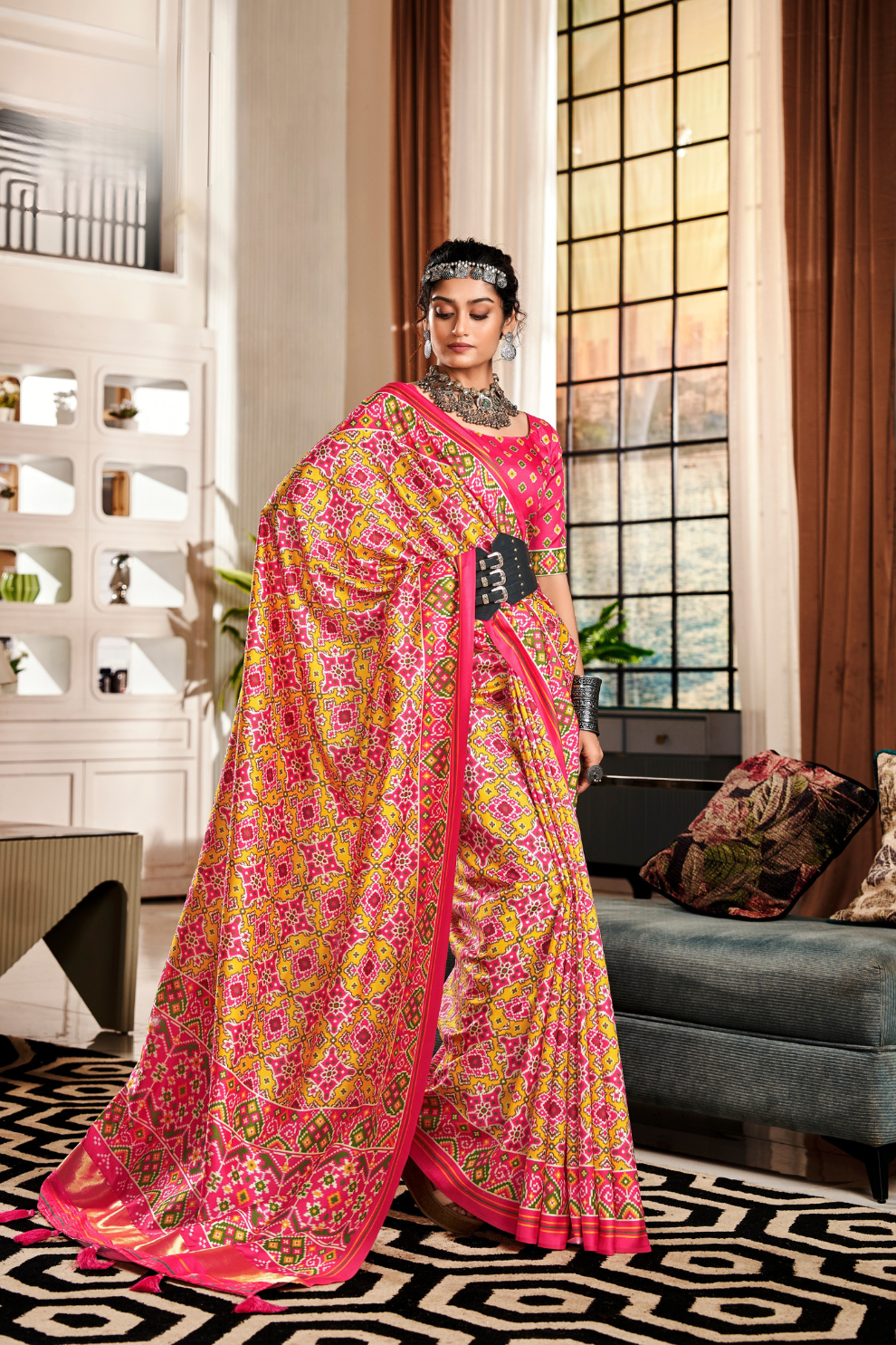 Pure Tussar Silk Saree with Patola Print & Lagdi Patta Pallu