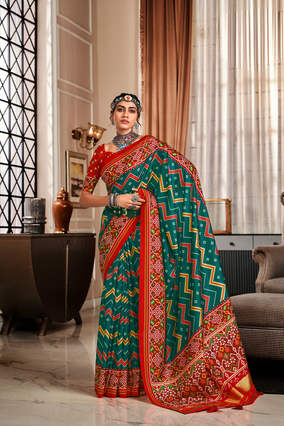 Pure Tussar Silk Saree with Patola Print & Lagdi Patta Pallu