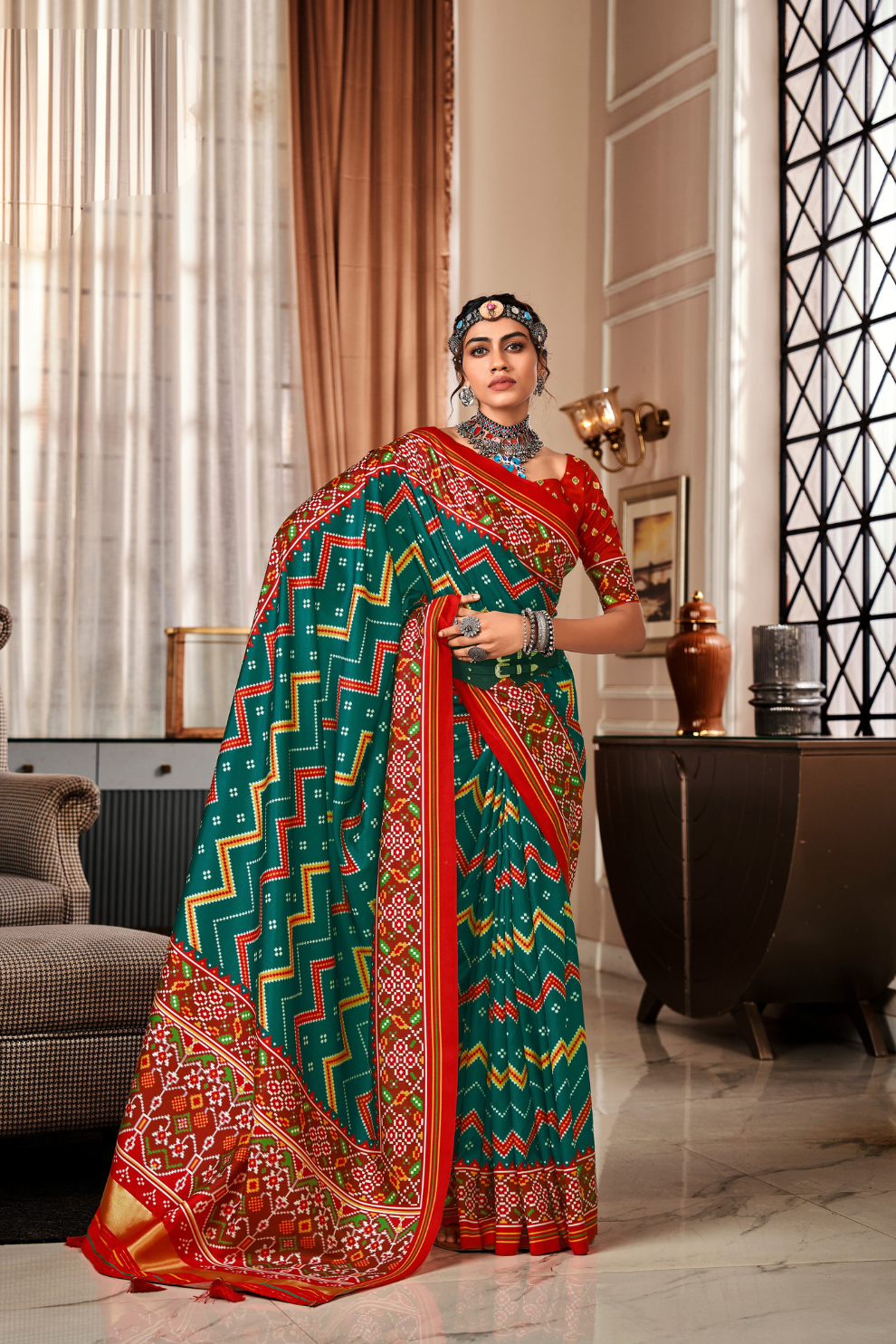 Pure Tussar Silk Saree with Patola Print & Lagdi Patta Pallu