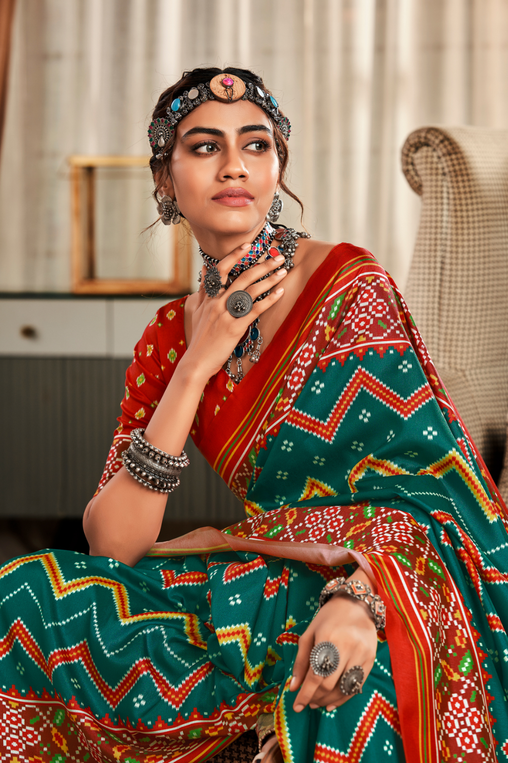 Pure Tussar Silk Saree with Patola Print & Lagdi Patta Pallu