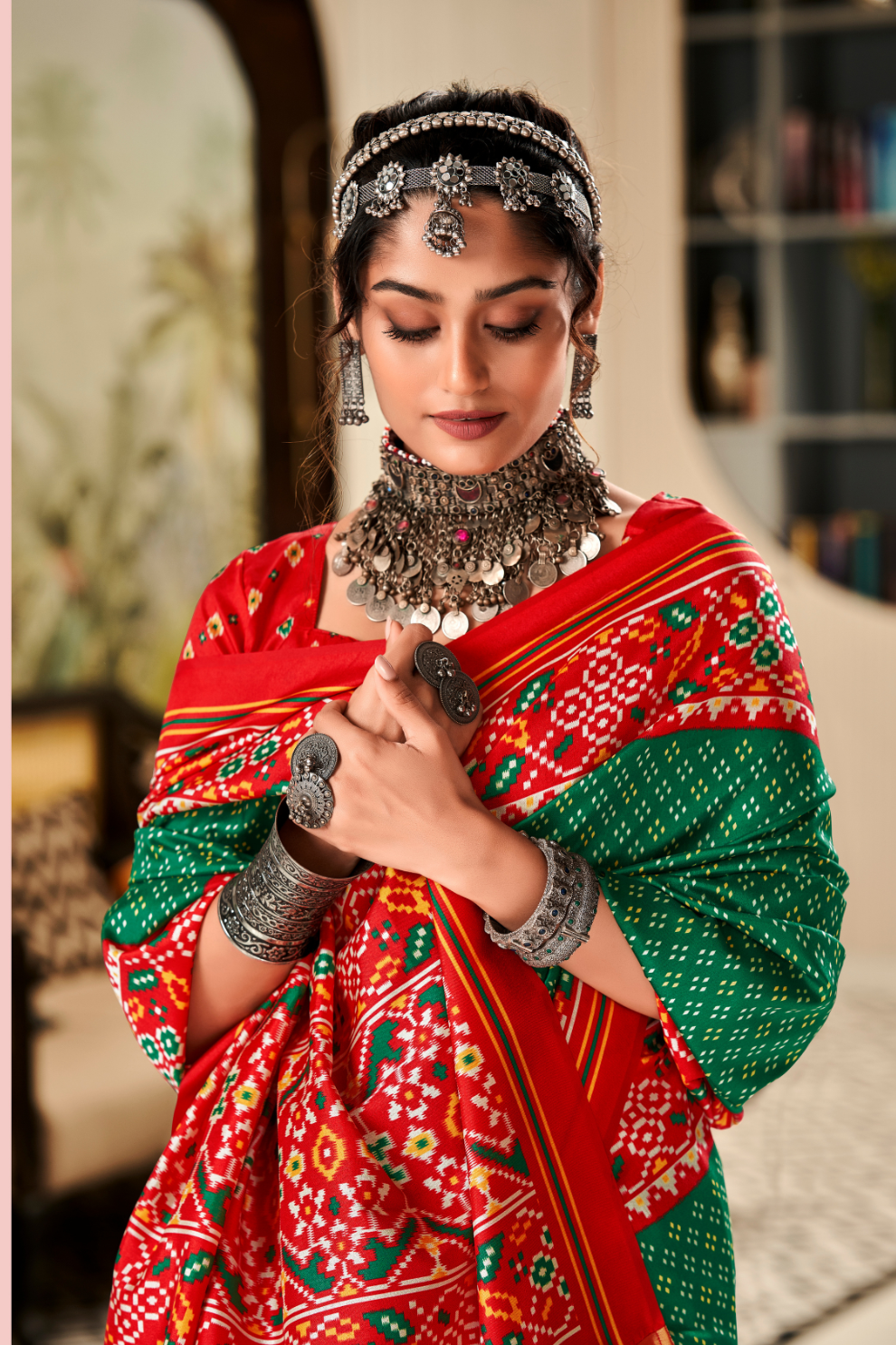 Pure Tussar Silk Saree with Patola Print & Lagdi Patta Pallu
