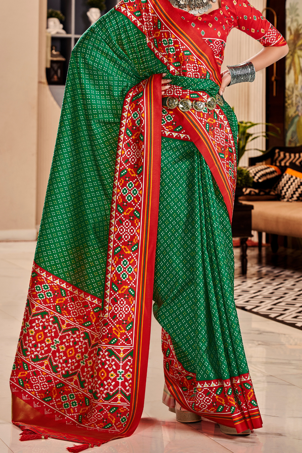 Pure Tussar Silk Saree with Patola Print & Lagdi Patta Pallu
