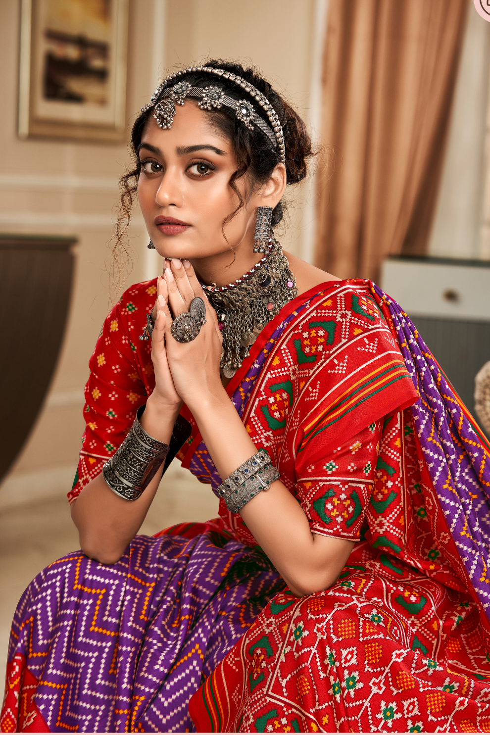 Pure Tussar Silk Saree with Patola Print & Lagdi Patta Pallu
