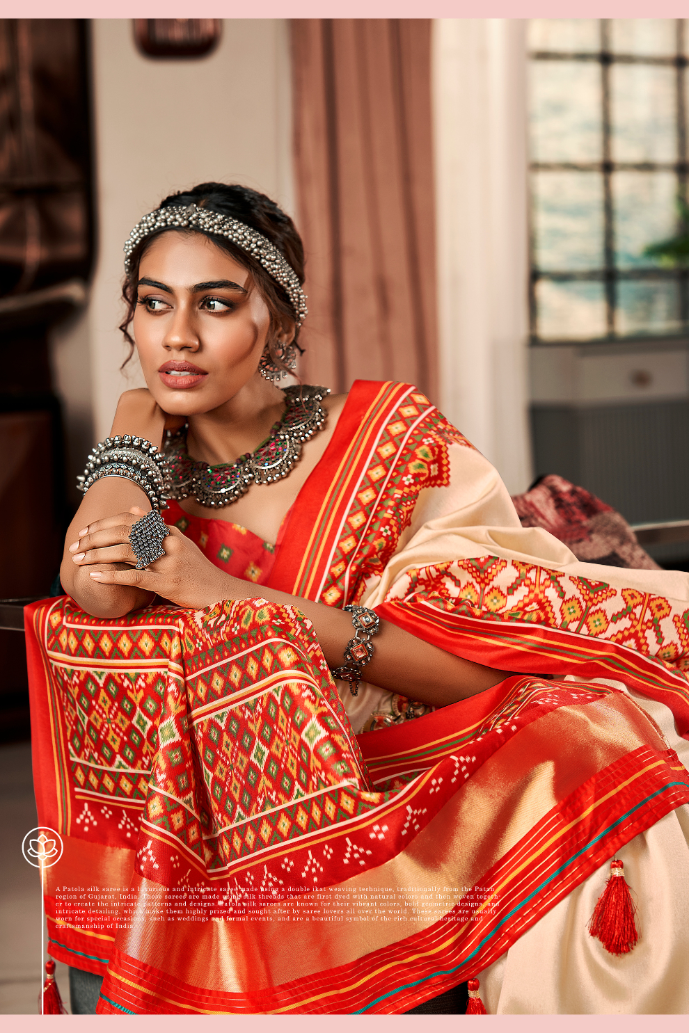 Pure Tussar Silk Saree with Patola Print & Lagdi Patta Pallu