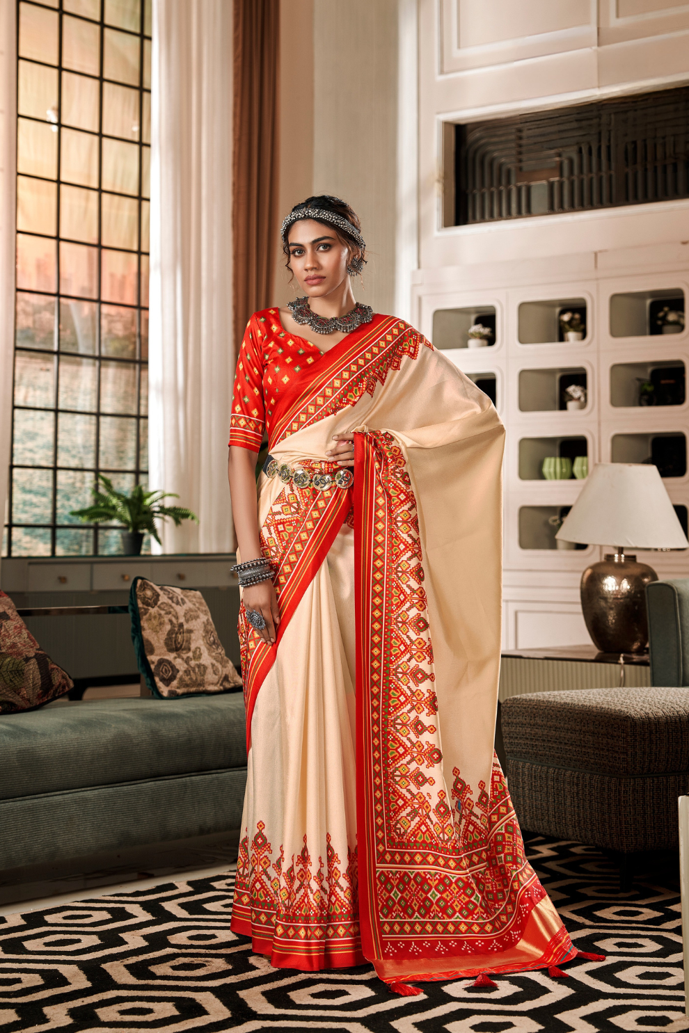Pure Tussar Silk Saree with Patola Print & Lagdi Patta Pallu