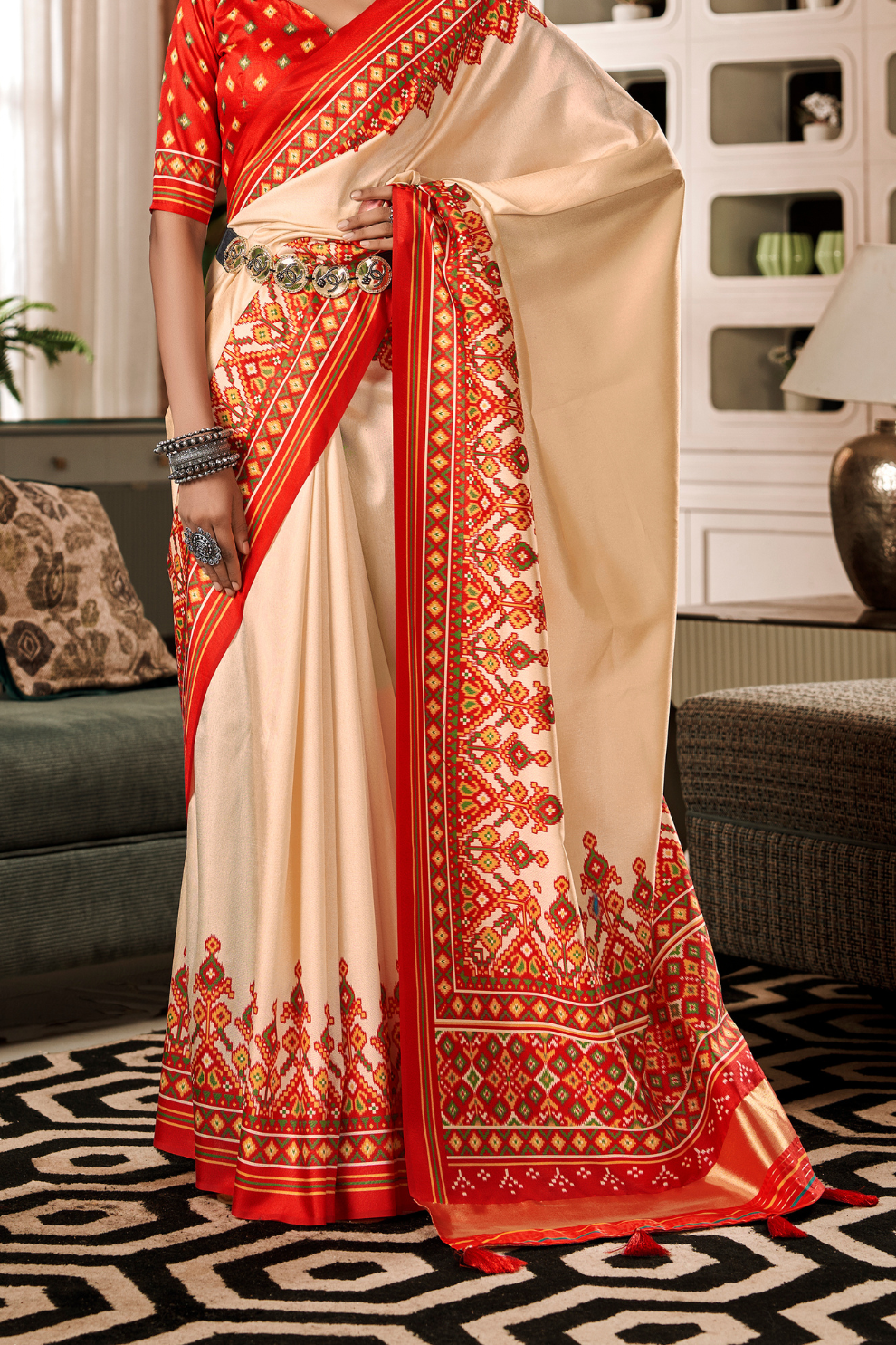 Pure Tussar Silk Saree with Patola Print & Lagdi Patta Pallu