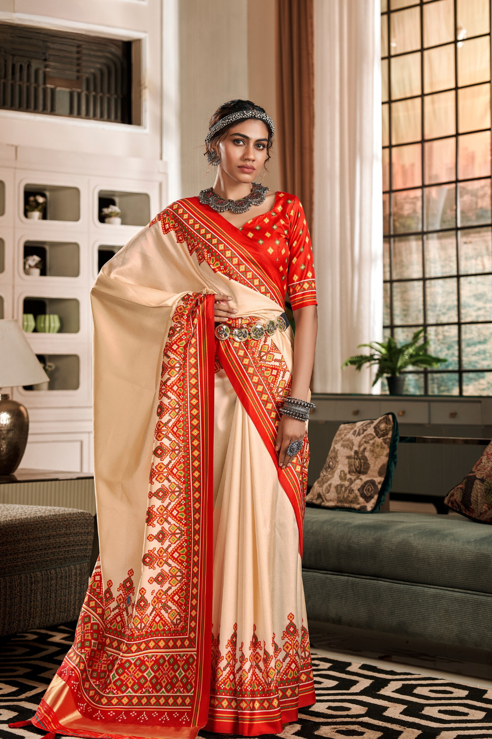 Pure Tussar Silk Saree with Patola Print & Lagdi Patta Pallu