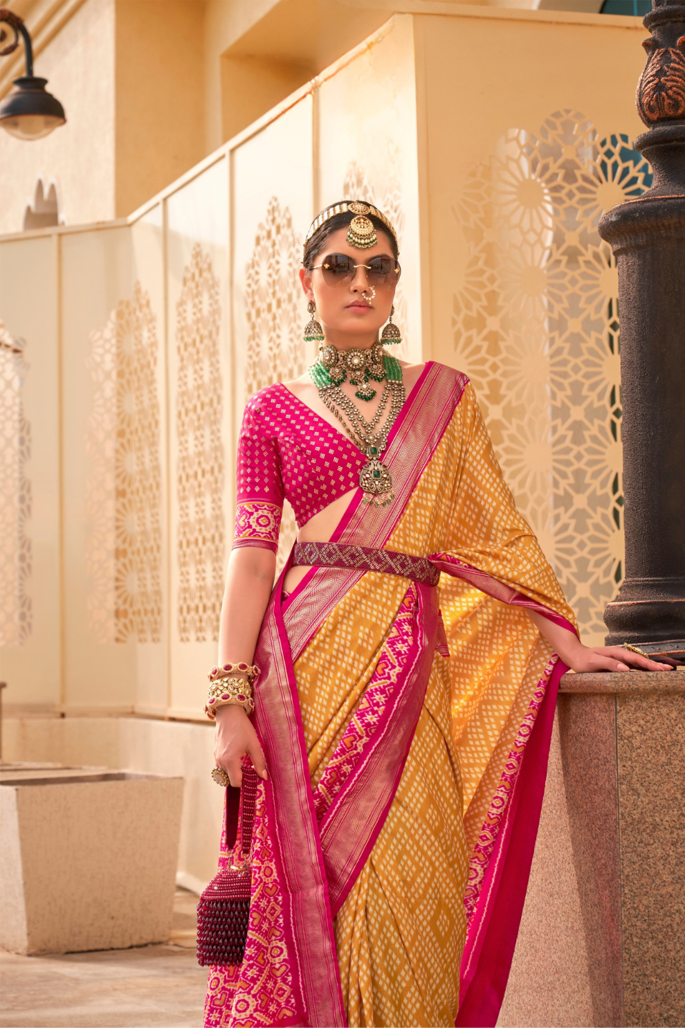Classy Mehndi Traditional Saree with Elegant Weaving Work