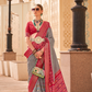 Classy Mehndi Traditional Saree with Elegant Weaving Work