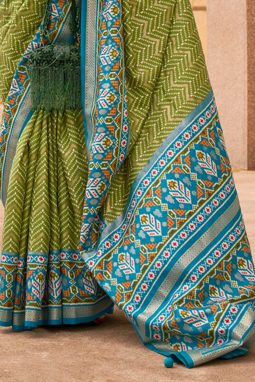 Classy Mehndi Traditional Saree with Elegant Weaving Work
