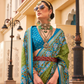 Classy Mehndi Traditional Saree with Elegant Weaving Work