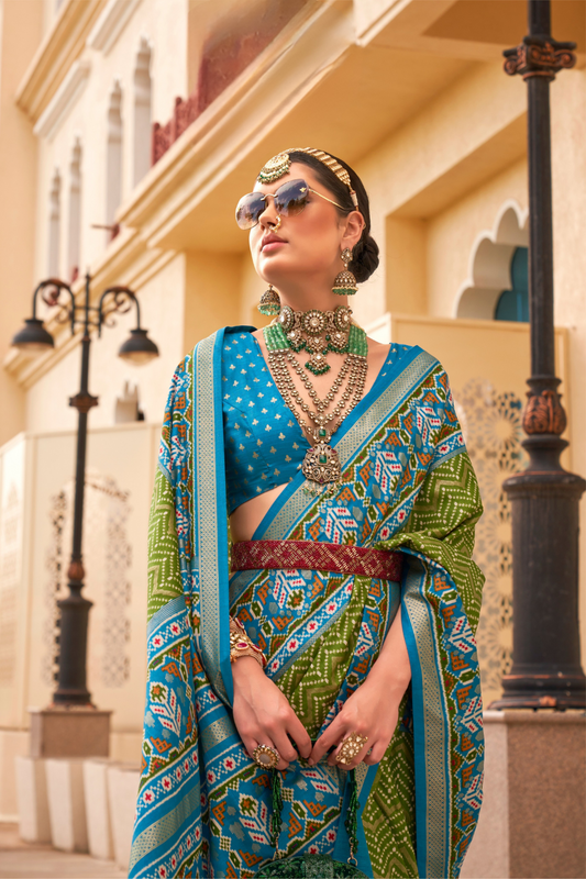 Classy Mehndi Traditional Saree with Elegant Weaving Work