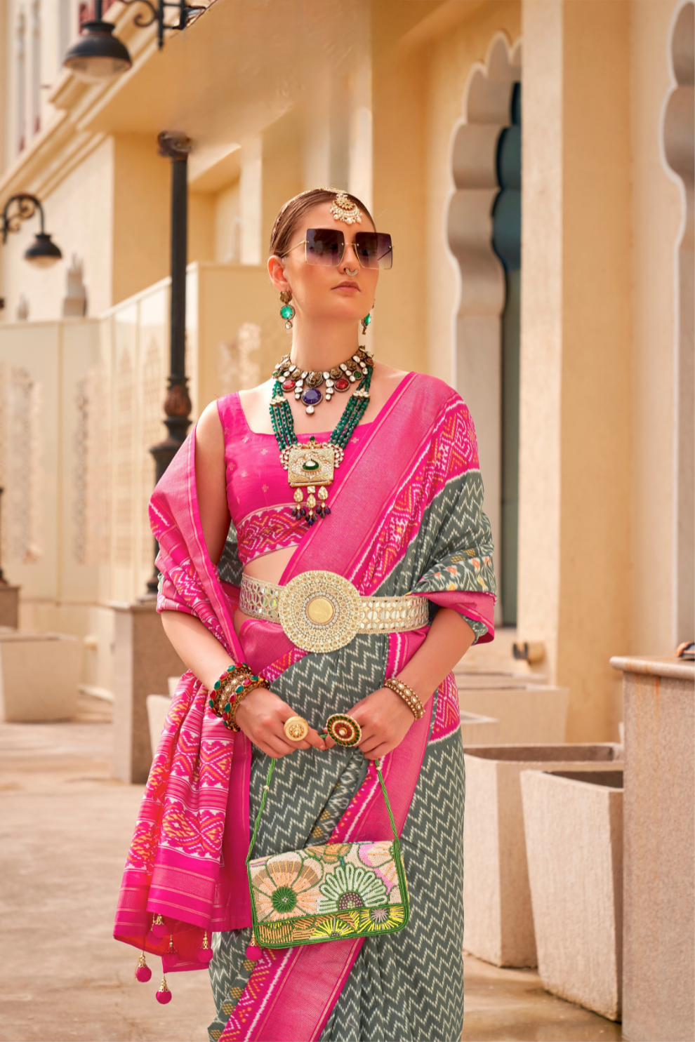 Classy Mehndi Traditional Saree with Elegant Weaving Work