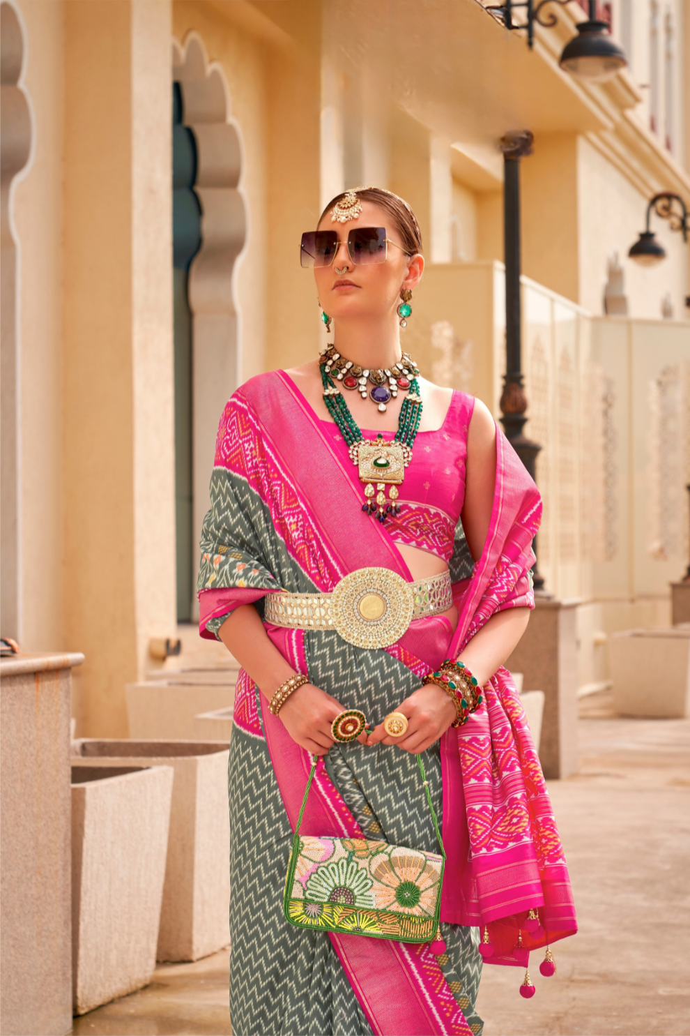 Classy Mehndi Traditional Saree with Elegant Weaving Work