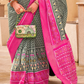 Classy Mehndi Traditional Saree with Elegant Weaving Work