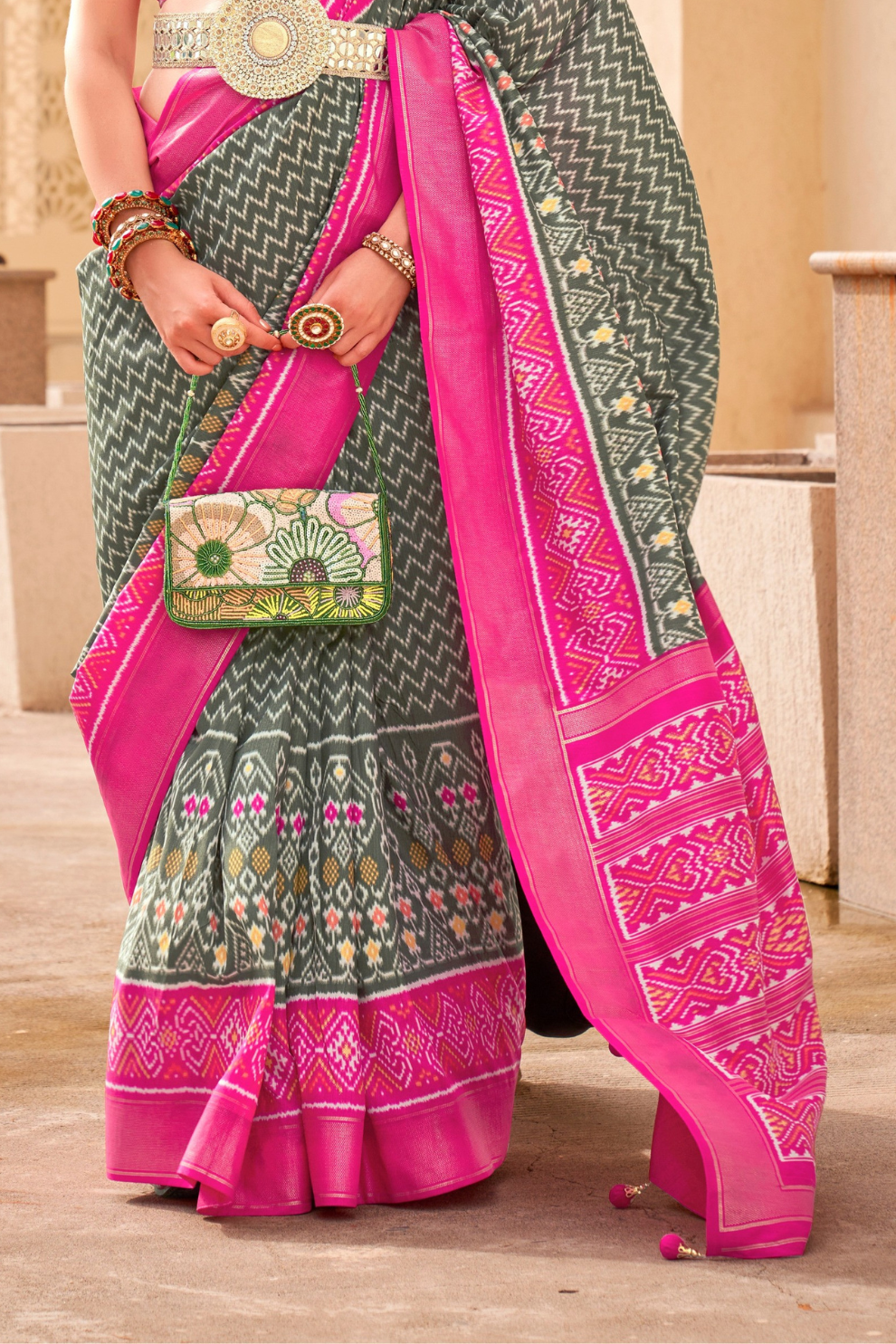 Classy Mehndi Traditional Saree with Elegant Weaving Work