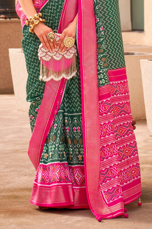 Classy Mehndi Traditional Saree with Elegant Weaving Work