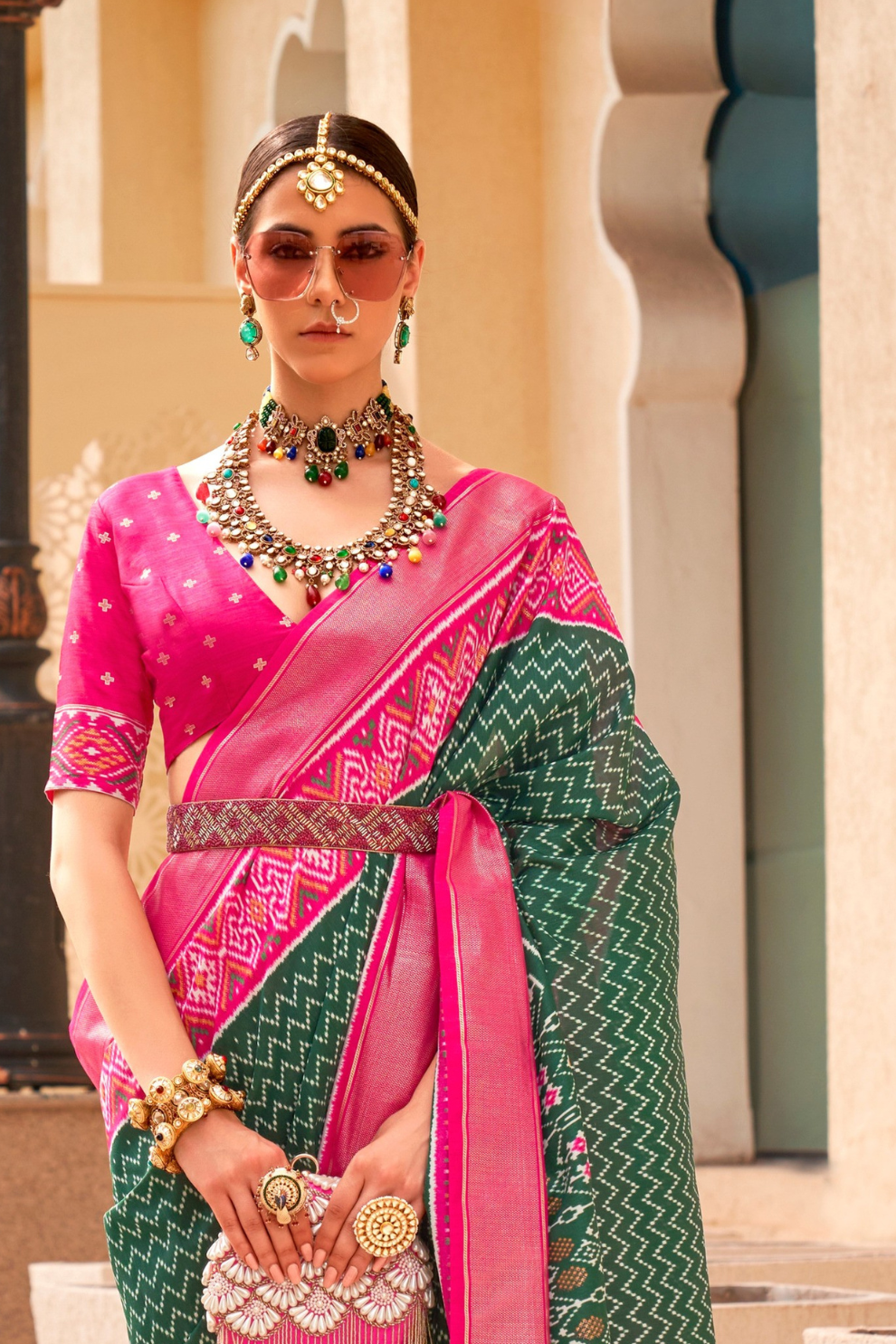 Classy Mehndi Traditional Saree with Elegant Weaving Work