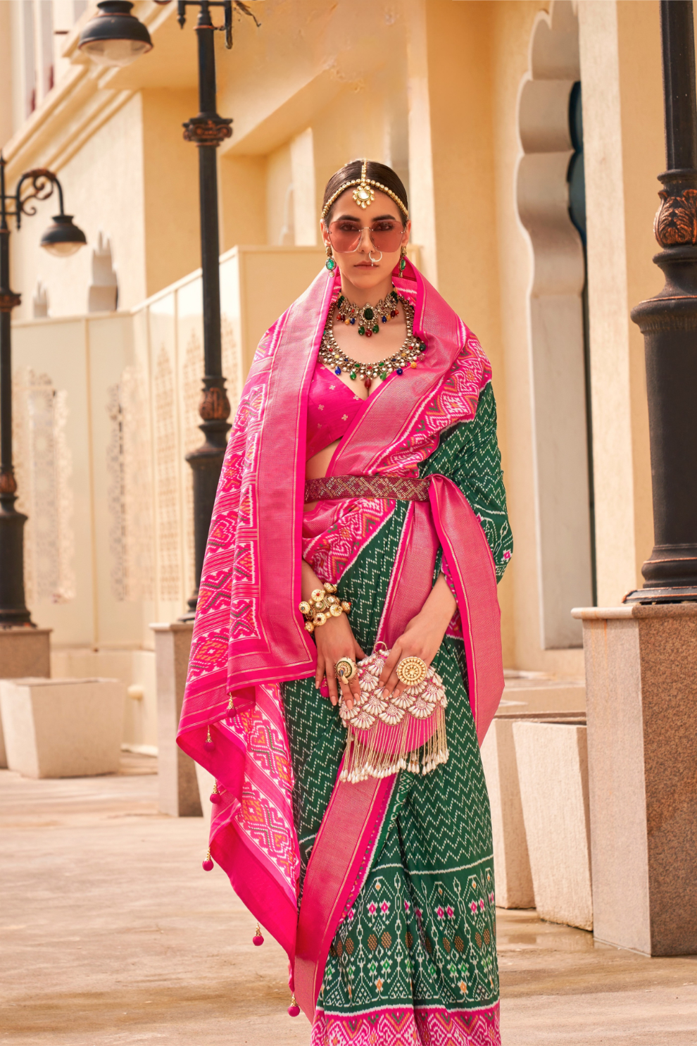 Classy Mehndi Traditional Saree with Elegant Weaving Work