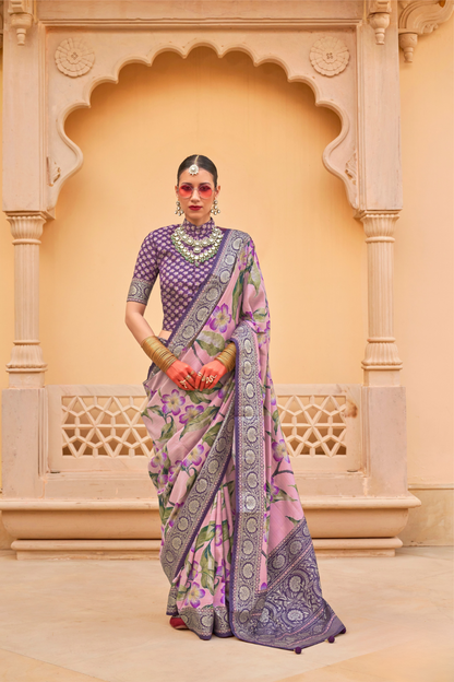 Modern Foil Printed Silk Saree with Aqua Inspired Finish