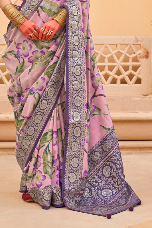 Modern Foil Printed Silk Saree with Aqua Inspired Finish