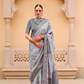 Modern Foil Printed Silk Saree with Aqua Inspired Finish