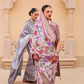 Modern Foil Printed Silk Saree with Aqua Inspired Finish