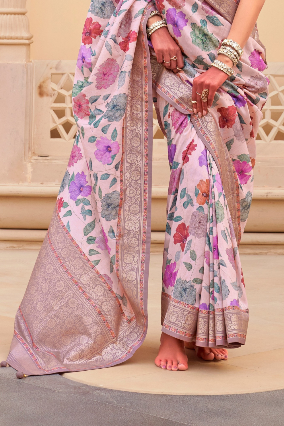 Modern Foil Printed Silk Saree with Aqua Inspired Finish