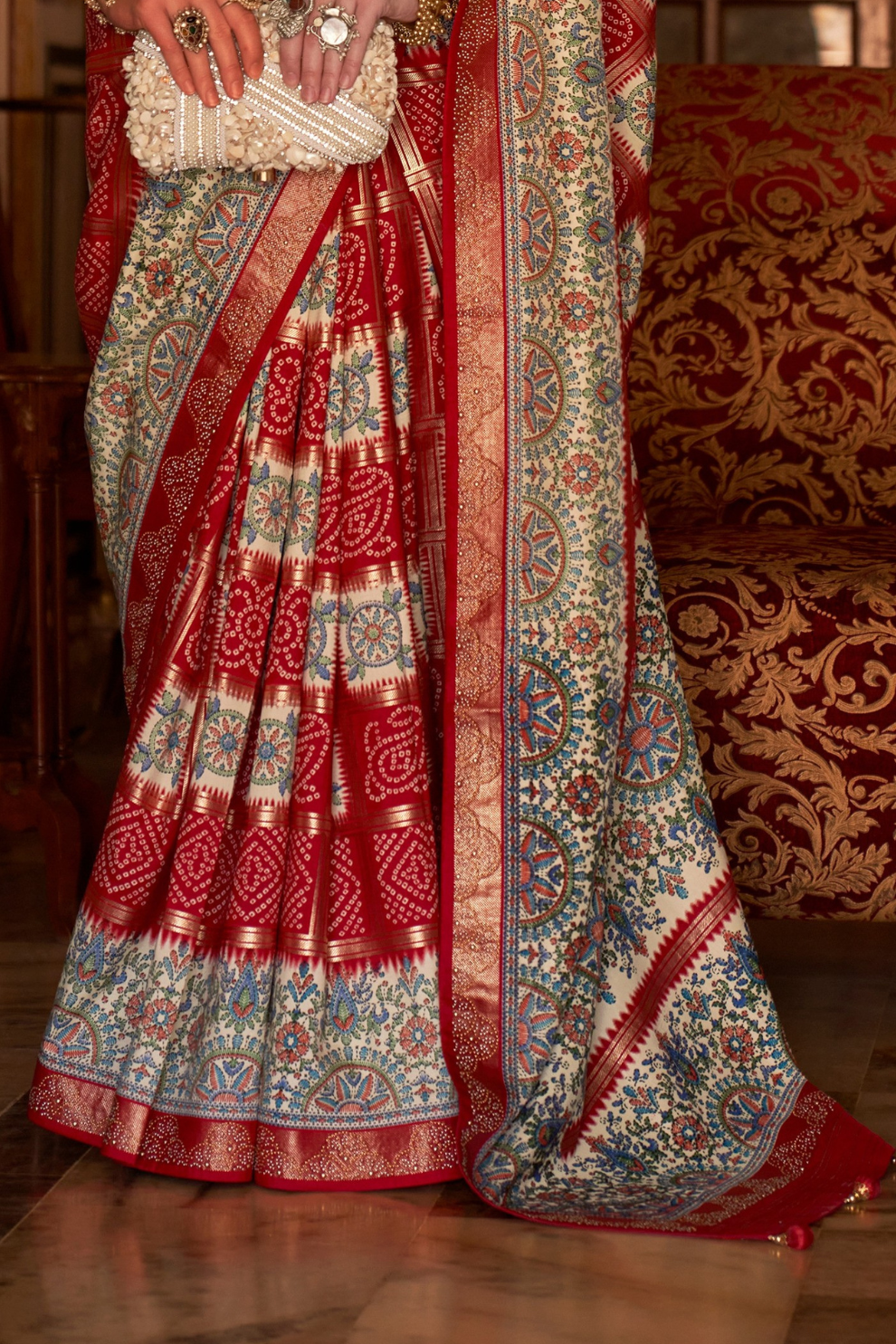 Elegant Pure Silk Bandhani Saree with Weaving and Artistic Print