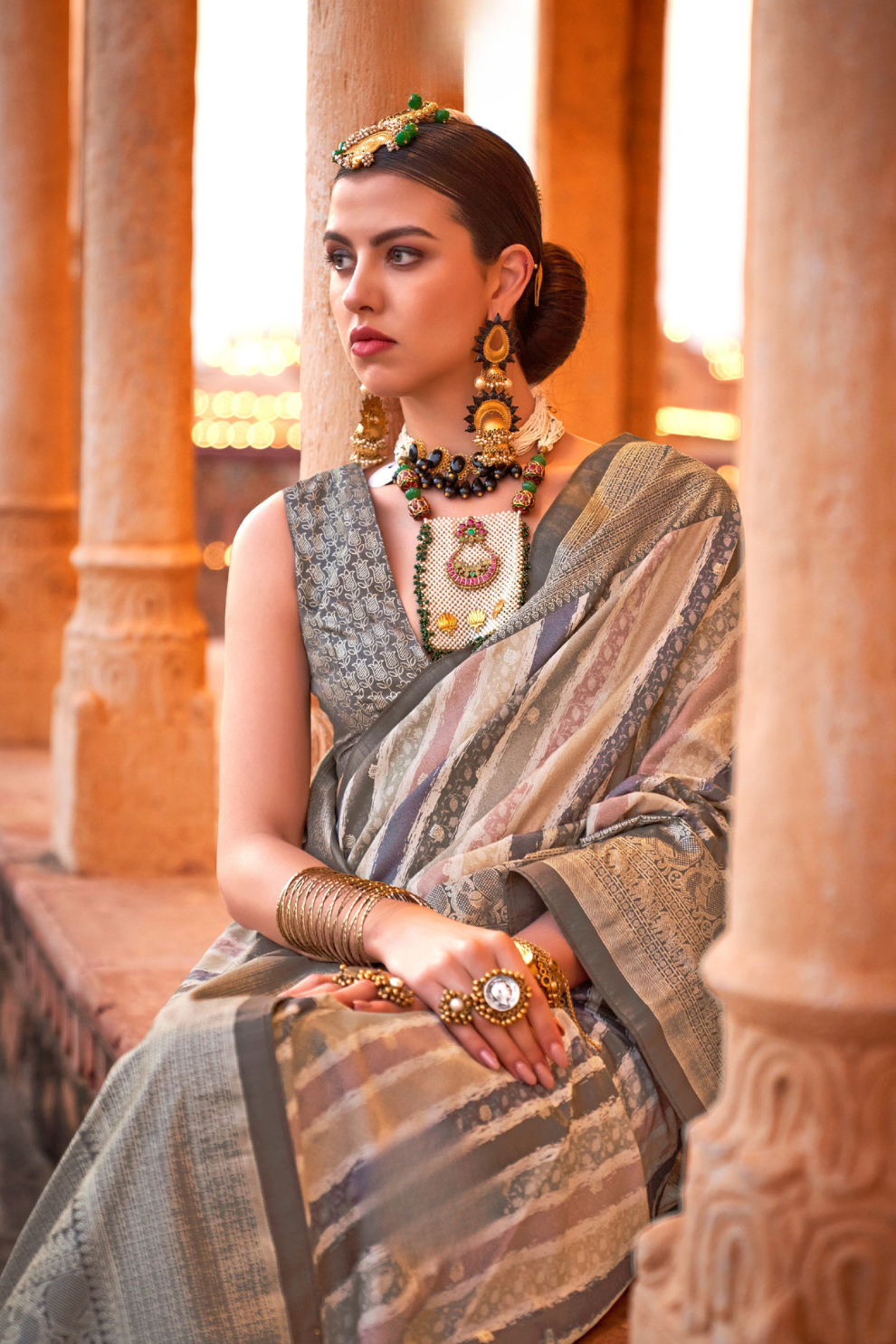 Designer Poly Viscose Silk Saree with Printed Foil Touch