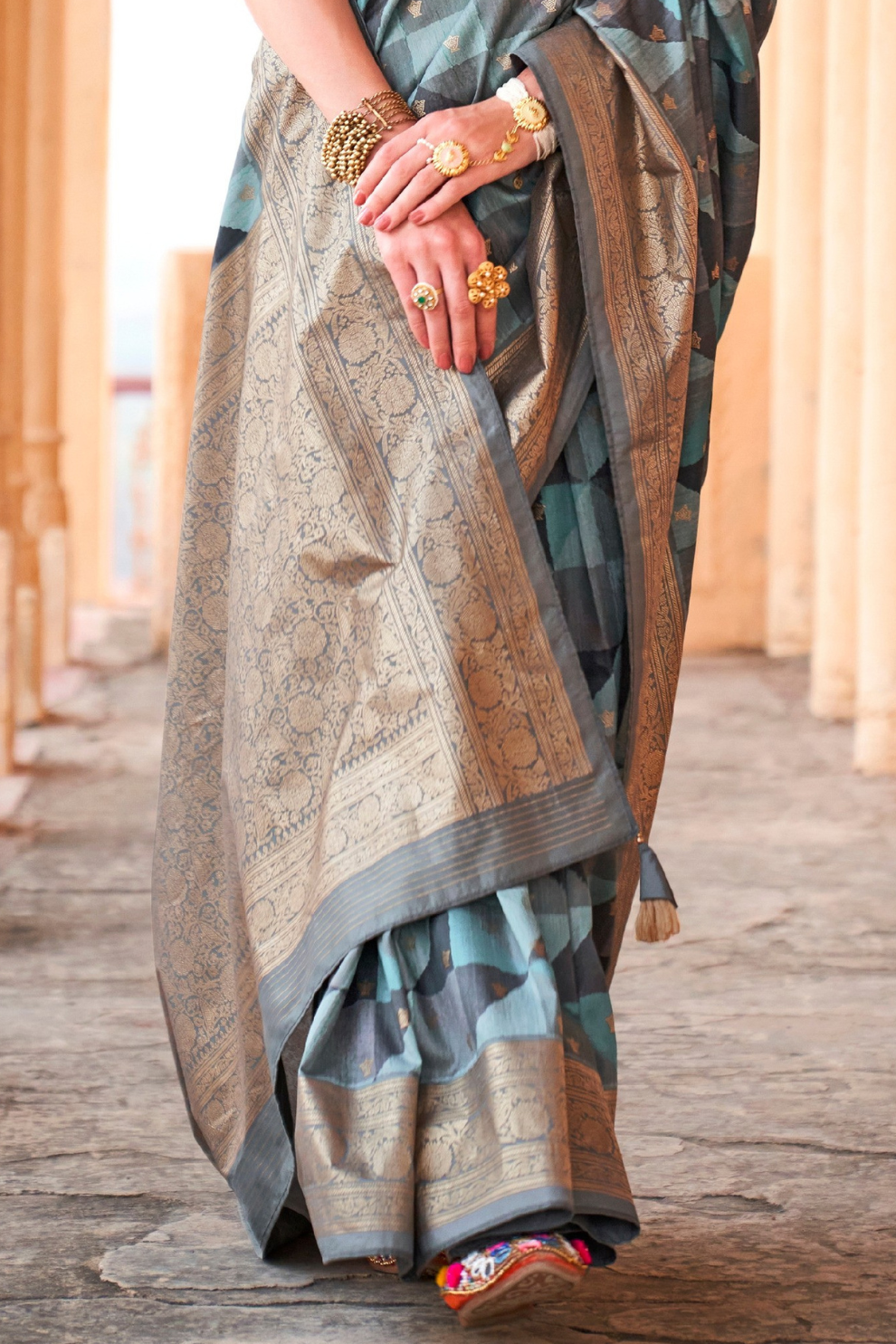 Designer Poly Viscose Silk Saree with Printed Foil Touch