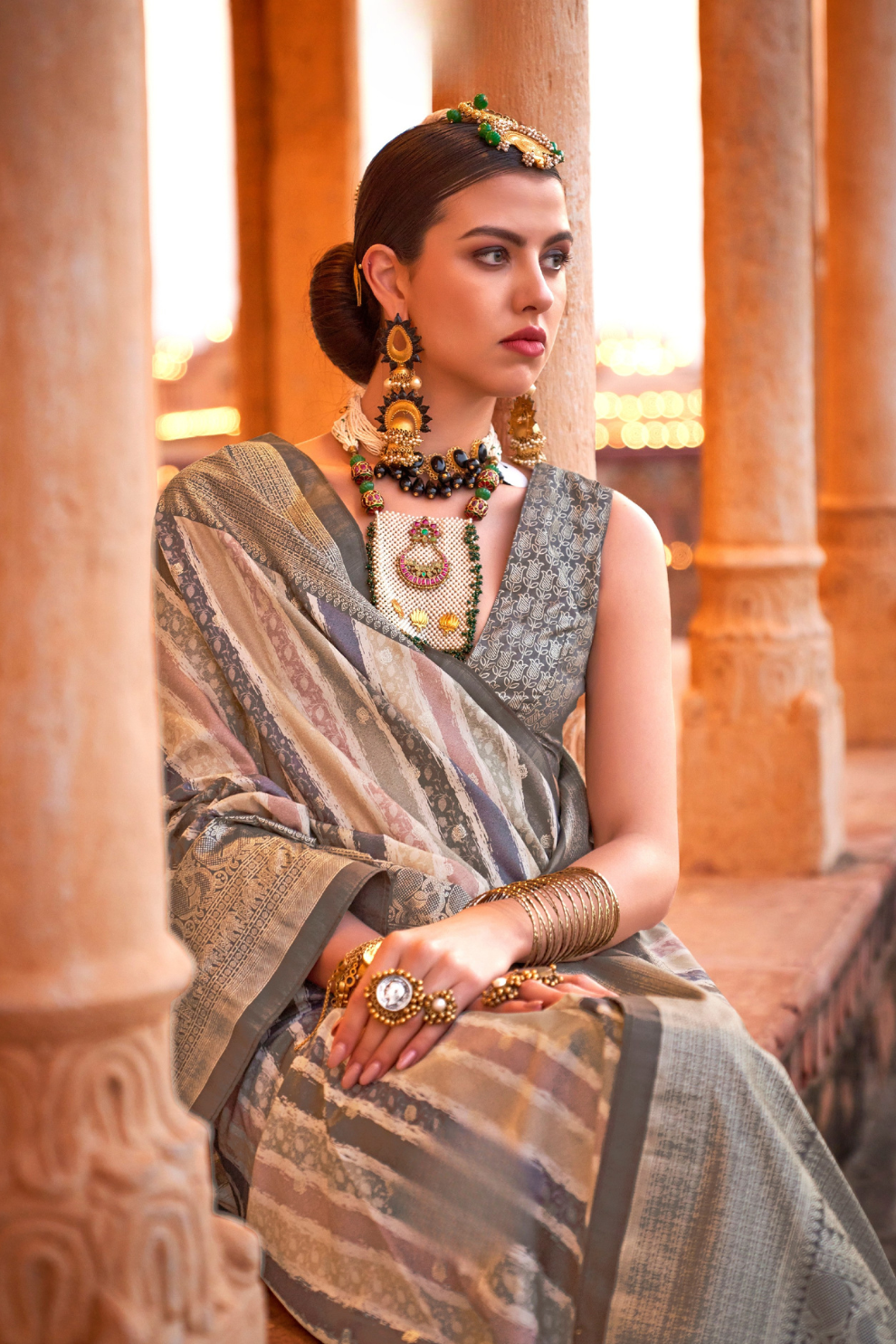 Designer Poly Viscose Silk Saree with Printed Foil Touch