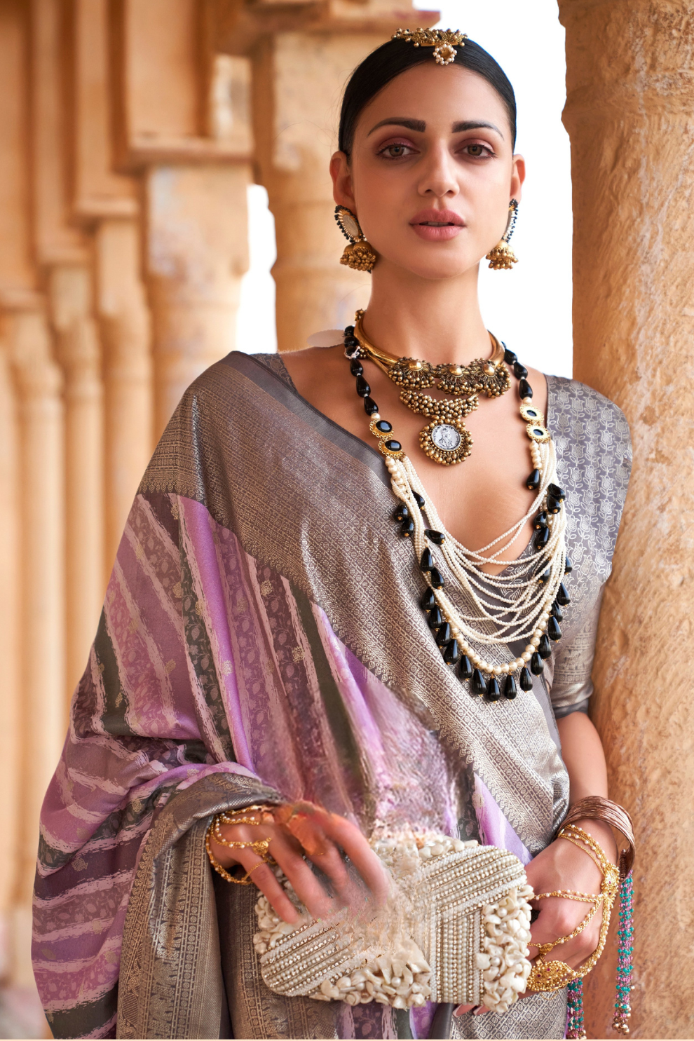 Designer Poly Viscose Silk Saree with Printed Foil Touch