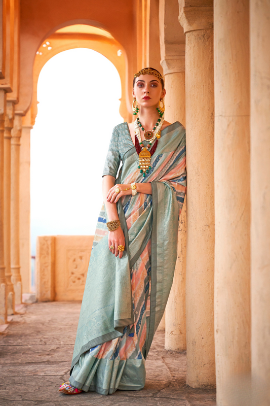 Designer Poly Viscose Silk Saree with Printed Foil Touch