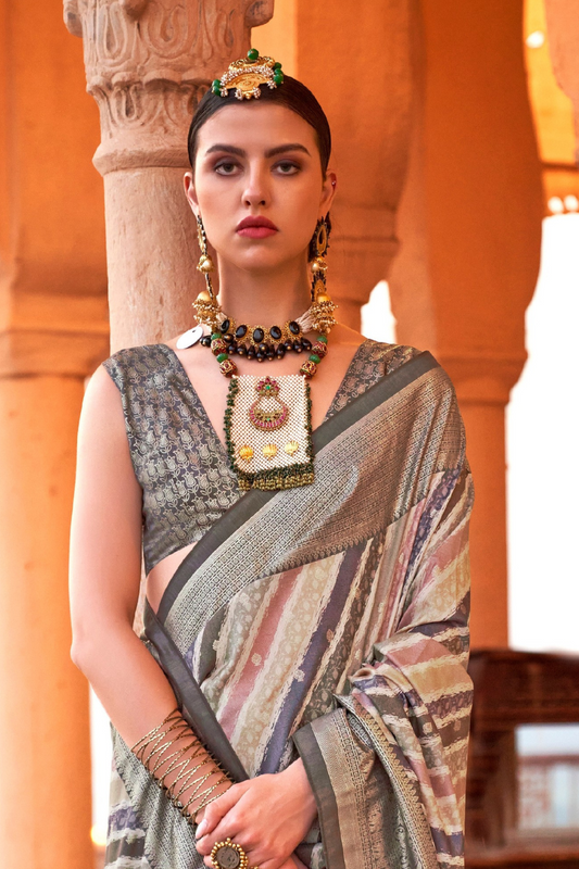 Designer Poly Viscose Silk Saree with Printed Foil Touch