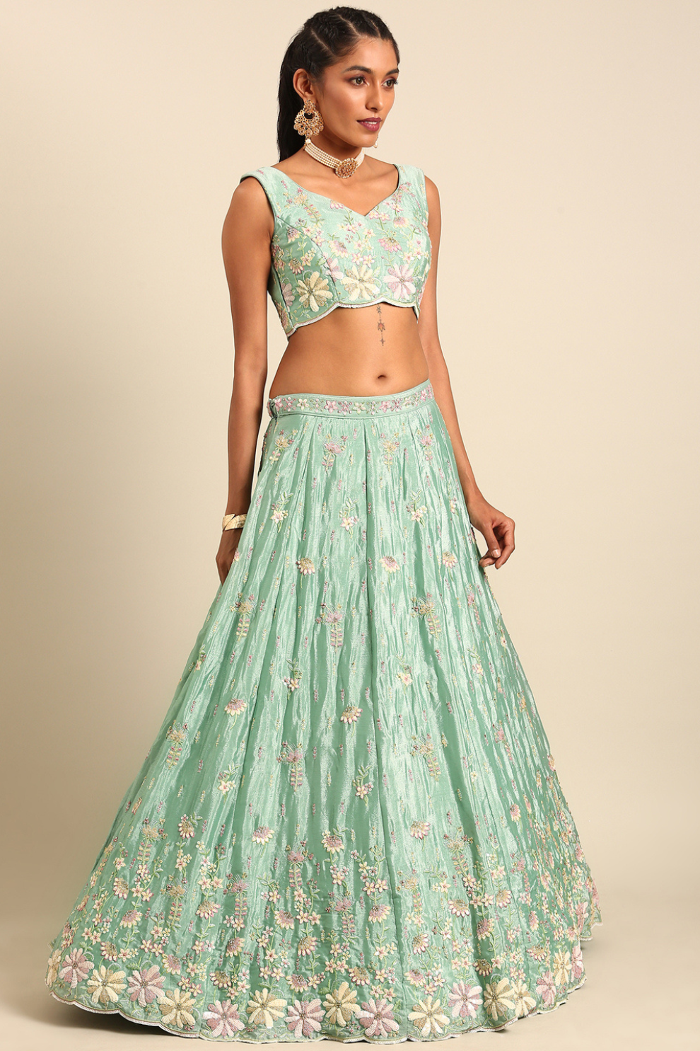 Elegant Georgette Sequin Lehenga with Zarkan Work