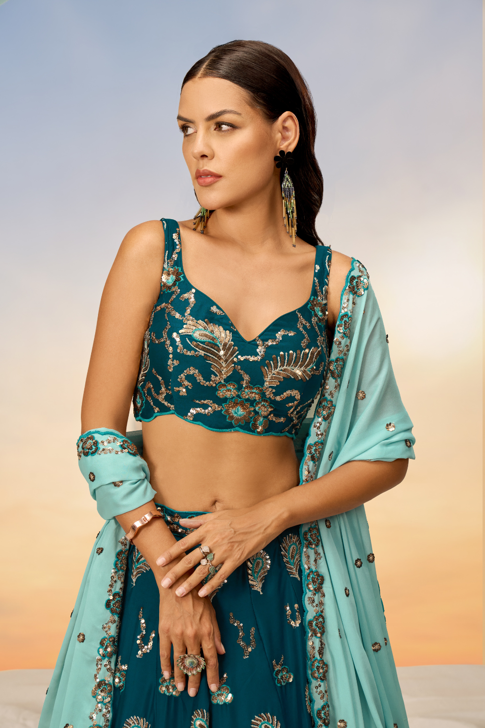 Pure Georgette With Heavy Sequins Embroidery Lehenga Choli Dupatta