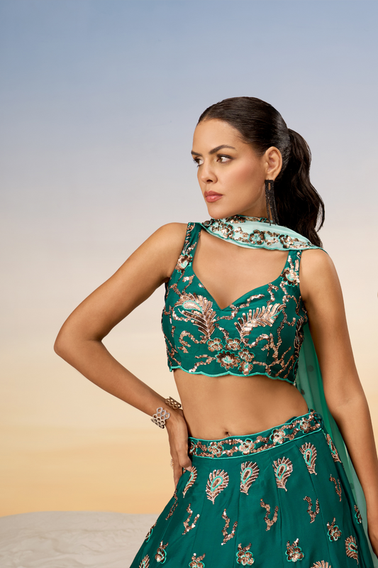 Pure Georgette With Heavy Sequins Embroidery Lehenga Choli Dupatta
