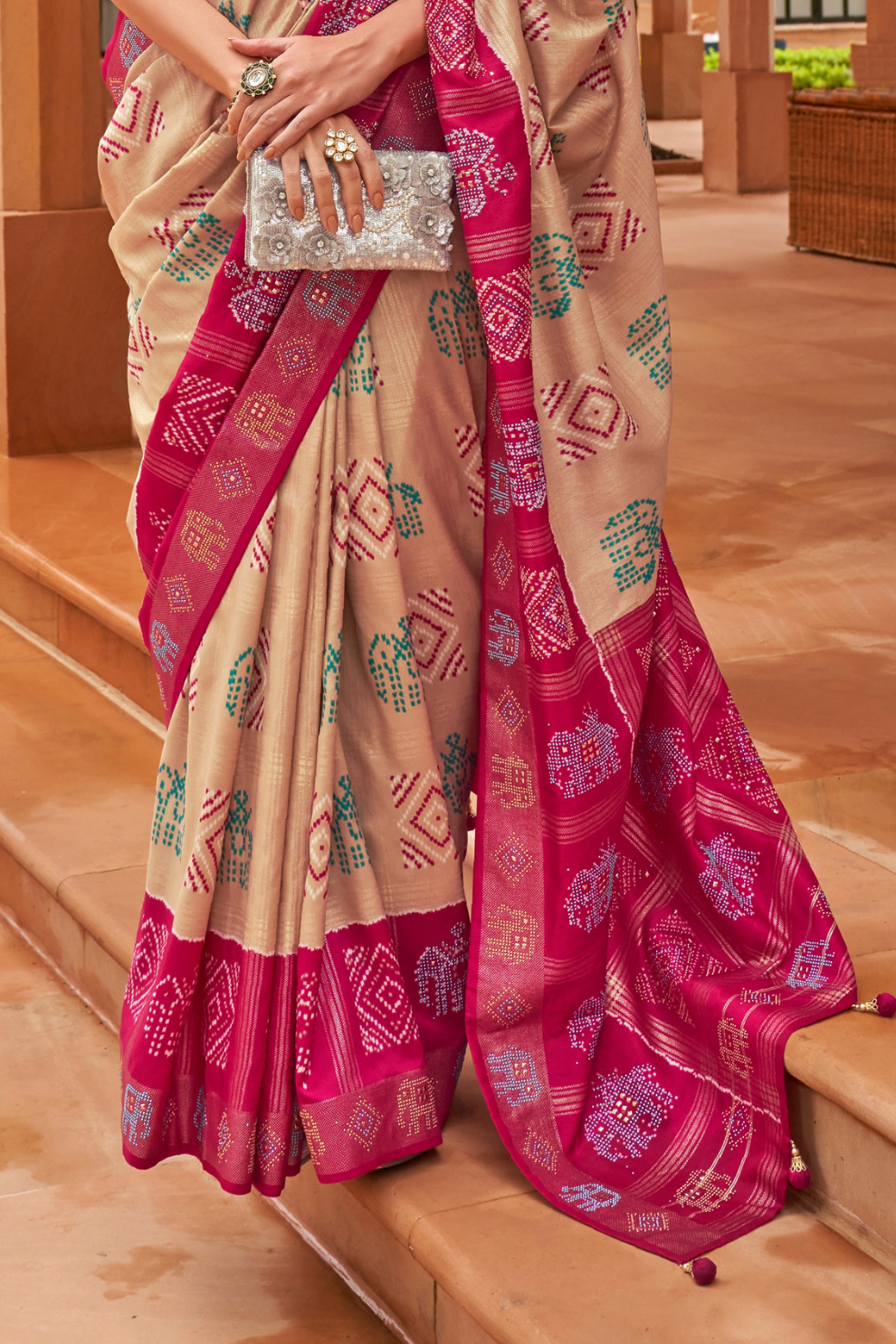Pure Silk Patola Saree with Rich Zari Weaving and Blouse