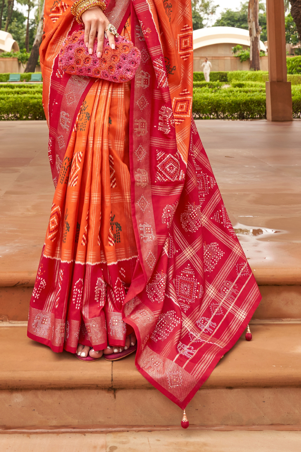 Pure Silk Patola Saree with Rich Zari Weaving and Blouse