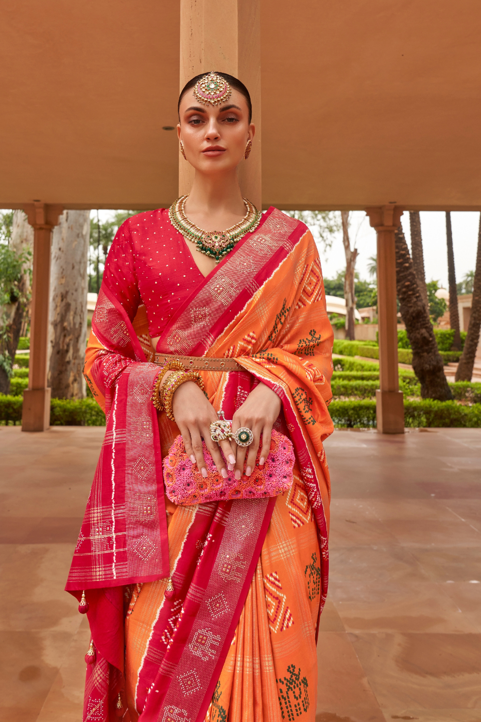 Pure Silk Patola Saree with Rich Zari Weaving and Blouse