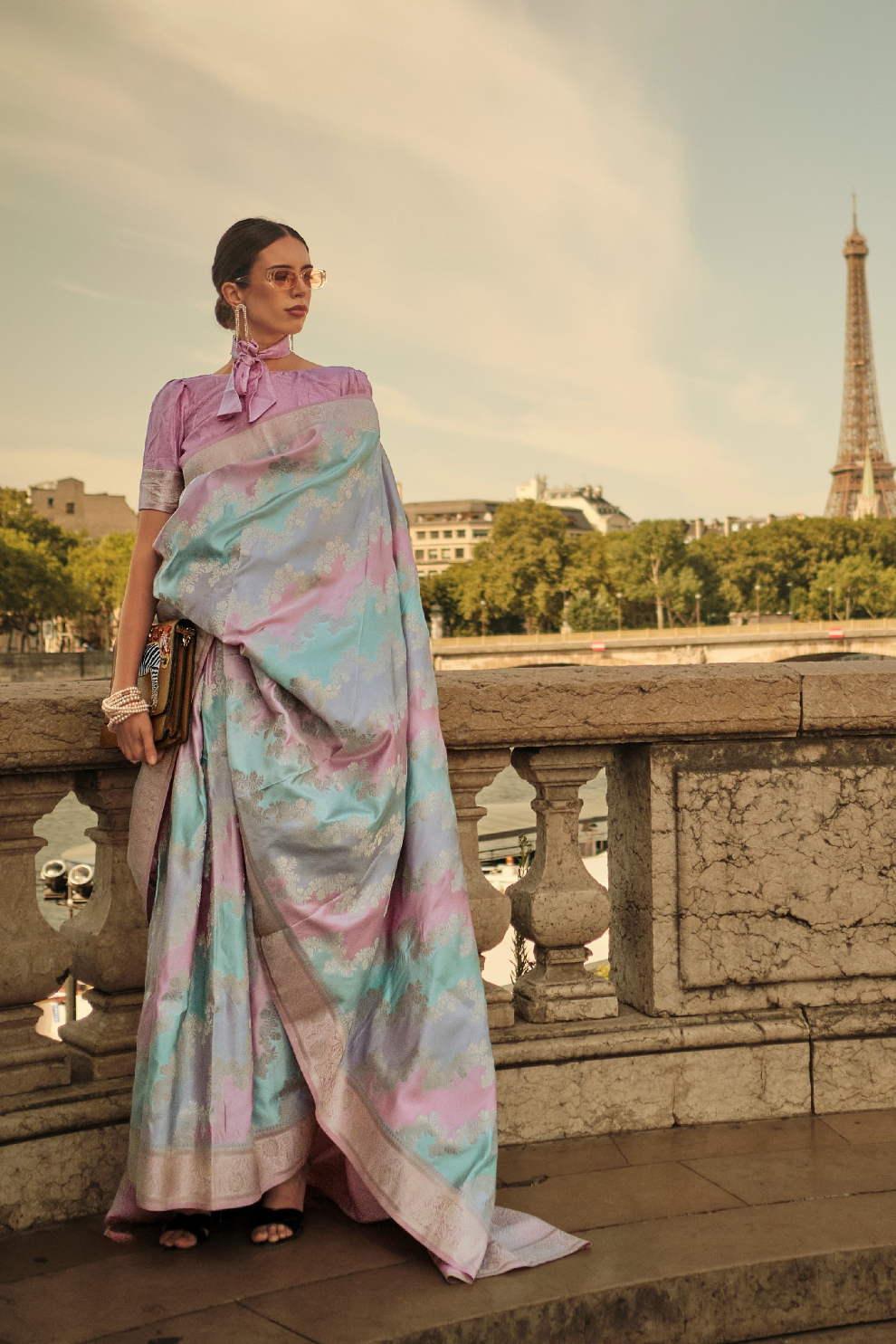 Banarasi Woven Satin Silk Blend Saree with Tassel Accents