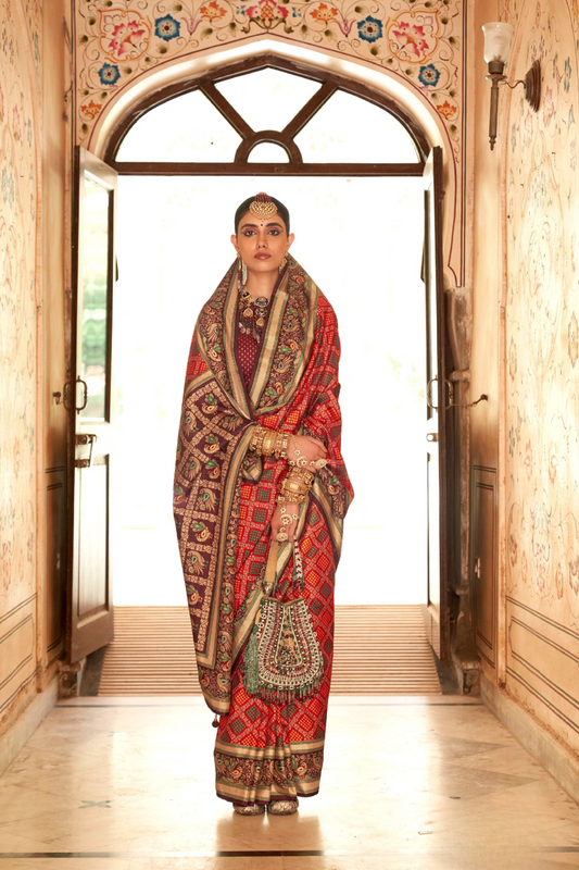 Printed Banarasi Silk Saree with Ultra Smooth Gloster Touch
