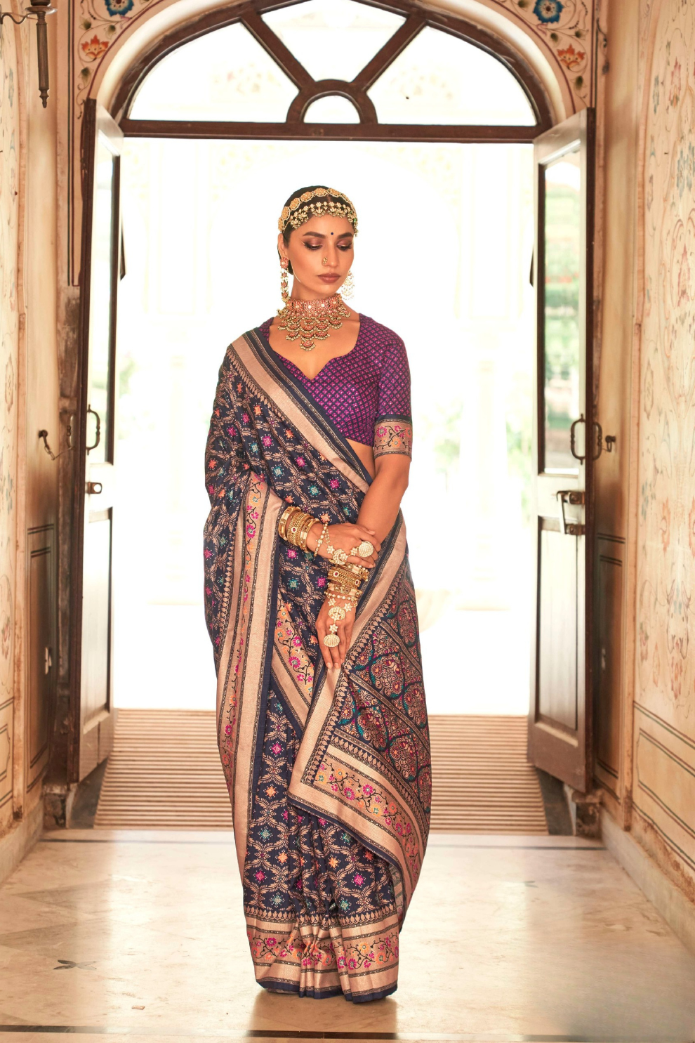 Printed Banarasi Silk Saree with Ultra Smooth Gloster Touch