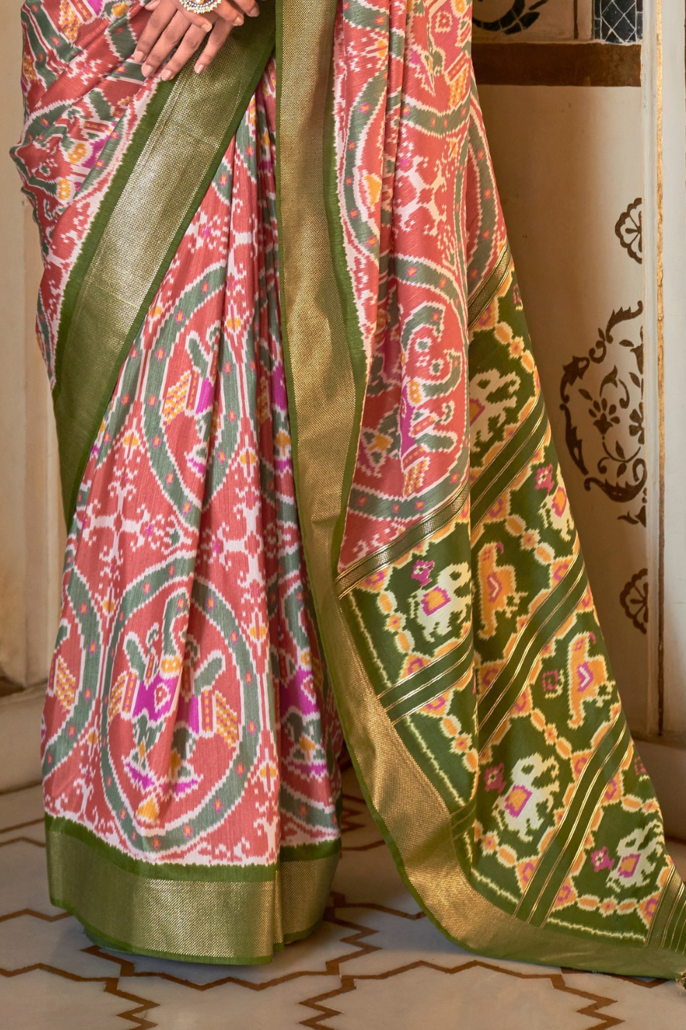 Classic Patola Printed Saree Enhanced with Contrast Zari Border
