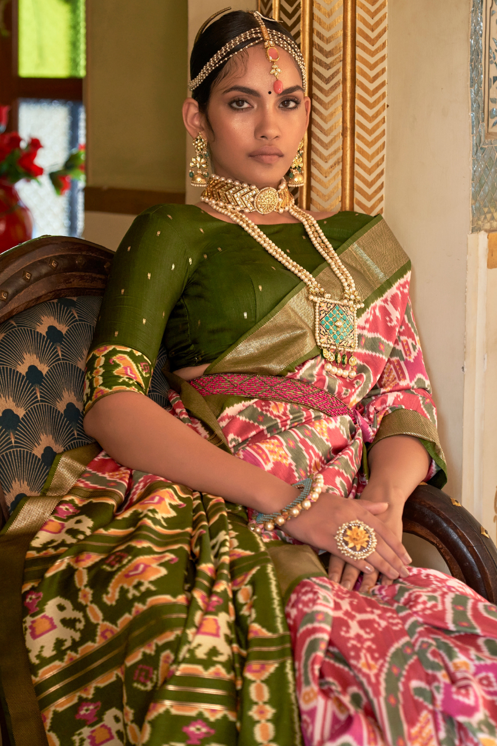 Classic Patola Printed Saree Enhanced with Contrast Zari Border